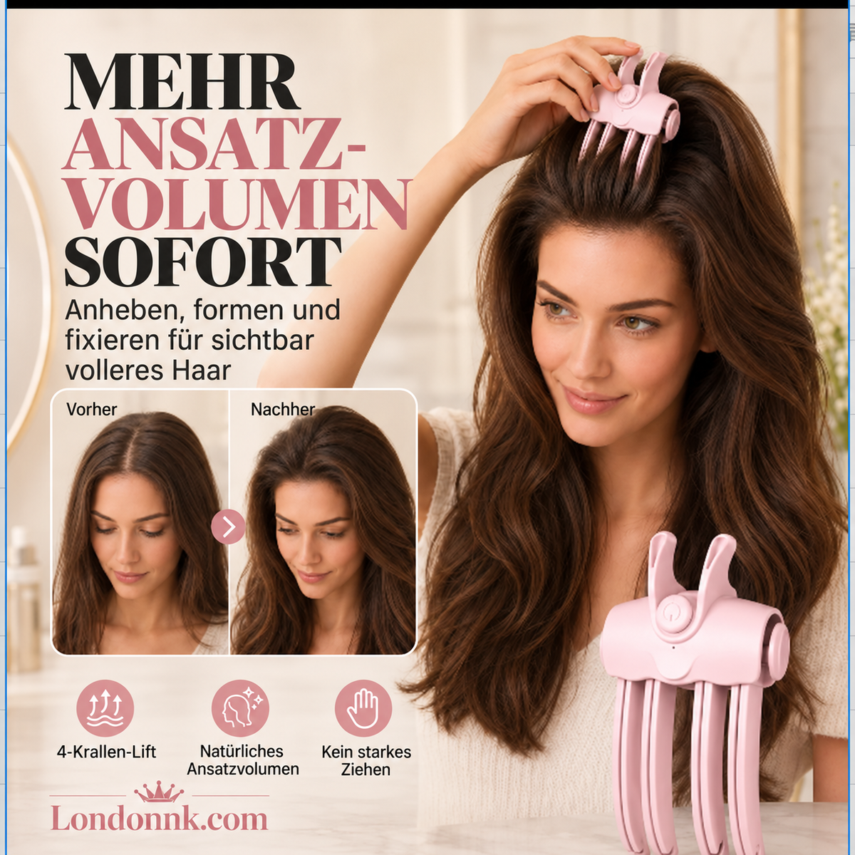 💥 Überraschung: 50 % RABATT! 🪄 Volumenstyling in nur 3 Sekunden! 👱‍♀️ Für traumhaftes Volumen am Oberkopf! Kabelloser Volumen-Ansatzclip