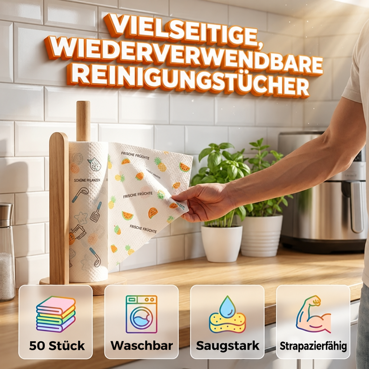 💕50 wiederverwendbare Reinigungstücher pro Rolle