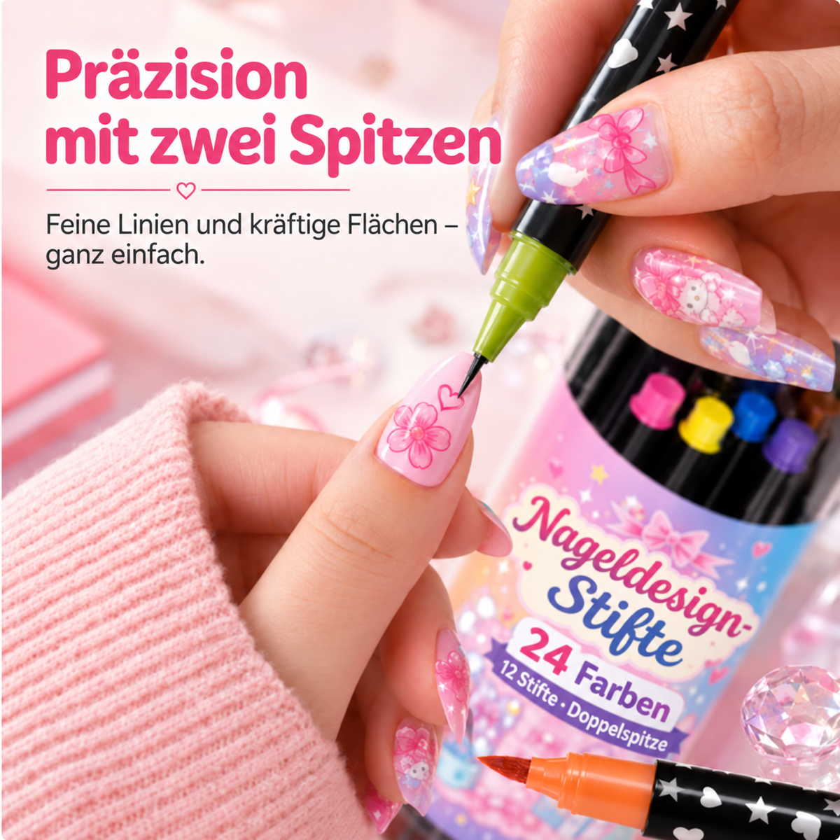 🪄NUR HEUTE – 50 % RABATT🌈24 Farben Nail-Art-Stifte mit Doppelspitze – 5er-Set