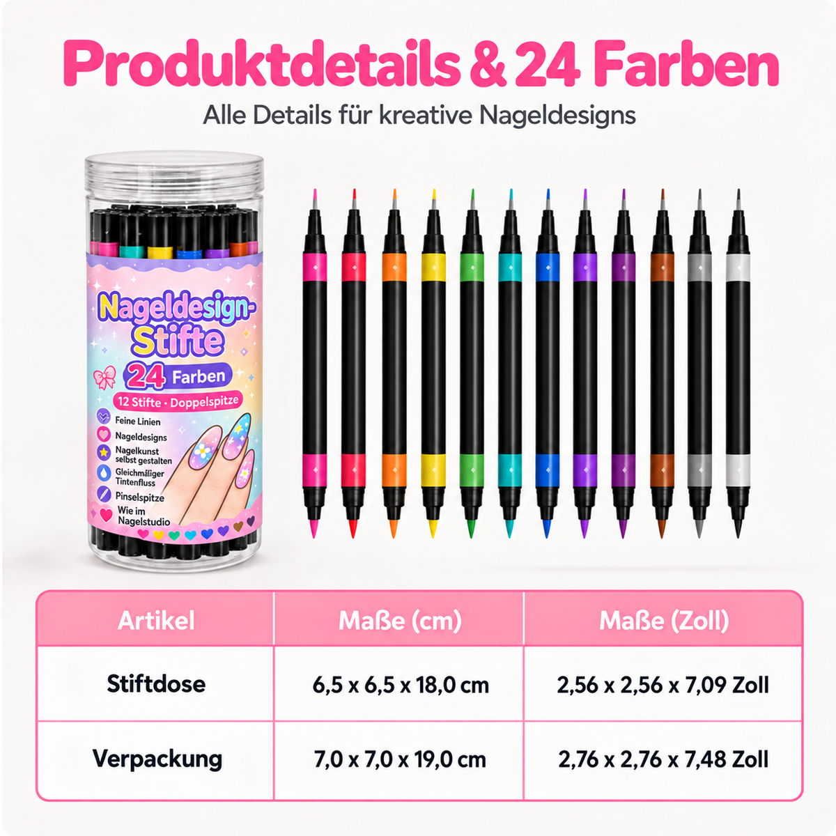 🪄NUR HEUTE – 50 % RABATT🌈24 Farben Nail-Art-Stifte mit Doppelspitze – 5er-Set