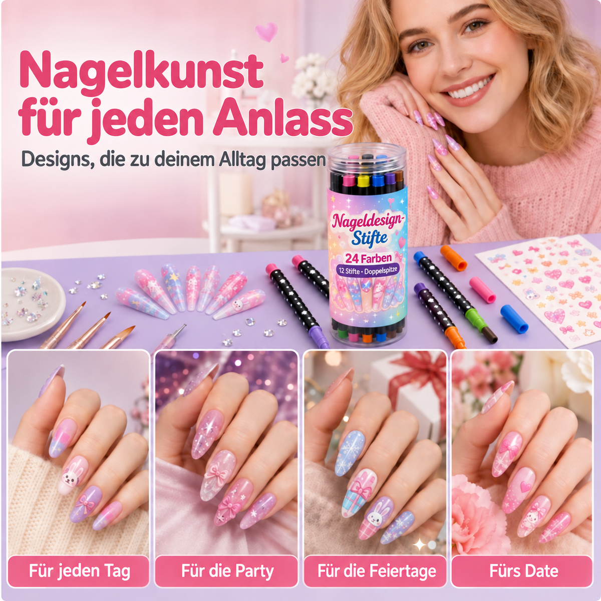 🪄NUR HEUTE – 50 % RABATT🌈24 Farben Nail-Art-Stifte mit Doppelspitze – 5er-Set