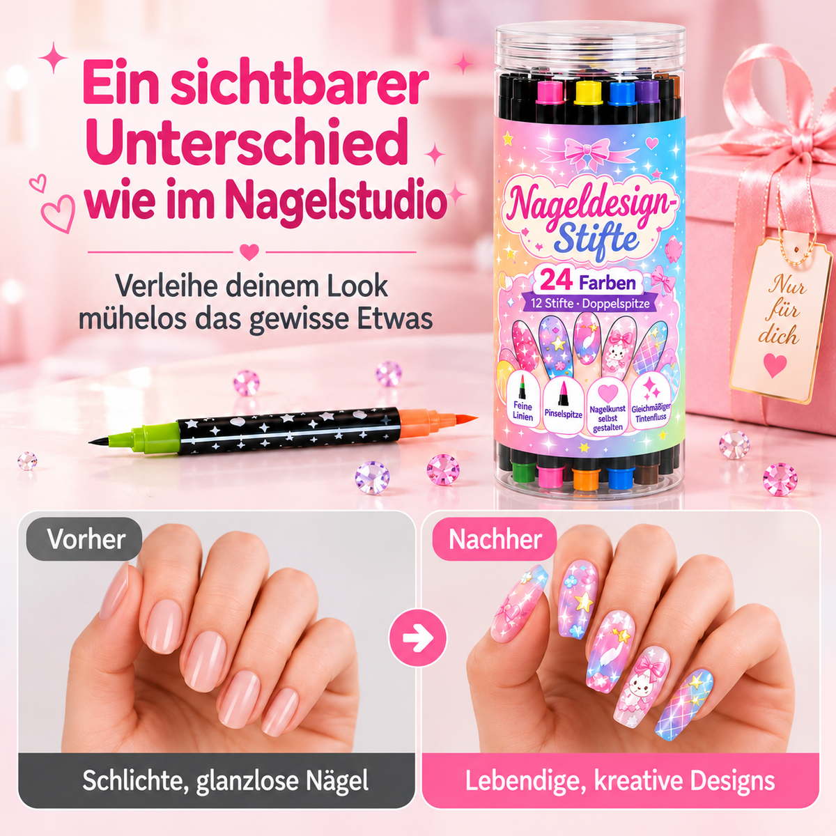 🪄NUR HEUTE – 50 % RABATT🌈24 Farben Nail-Art-Stifte mit Doppelspitze – 5er-Set