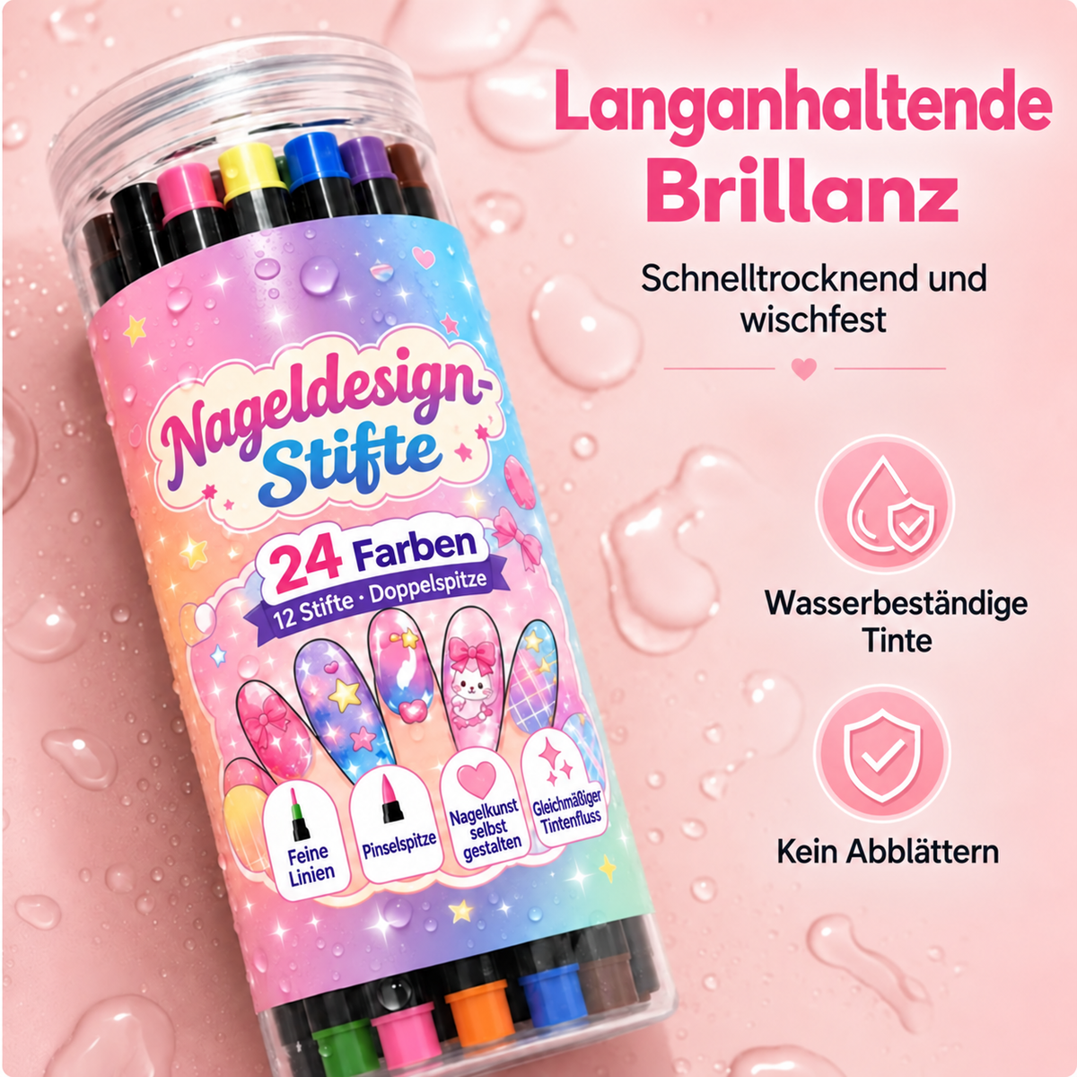 🪄NUR HEUTE – 50 % RABATT🌈24 Farben Nail-Art-Stifte mit Doppelspitze – 5er-Set