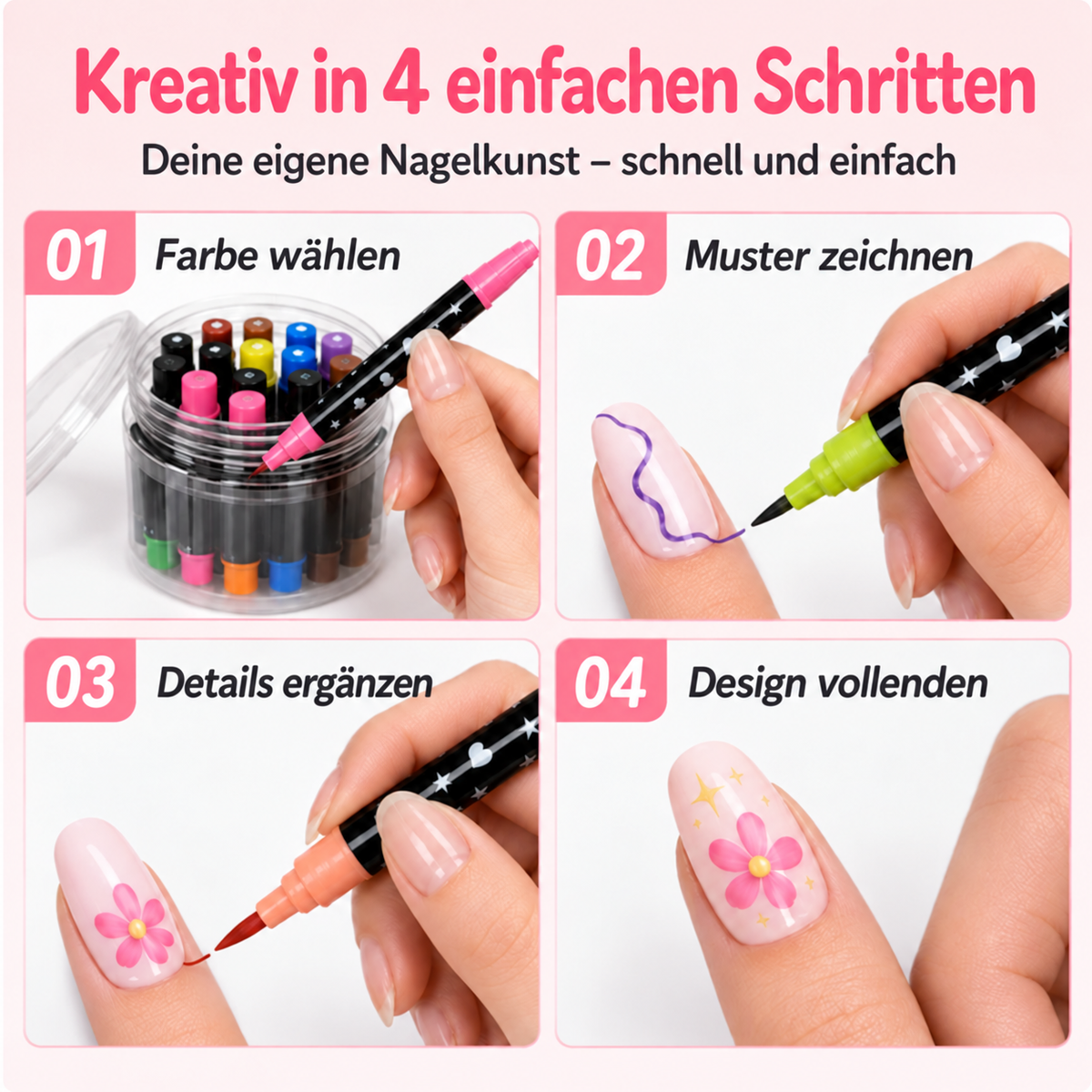 🪄NUR HEUTE – 50 % RABATT🌈24 Farben Nail-Art-Stifte mit Doppelspitze – 5er-Set
