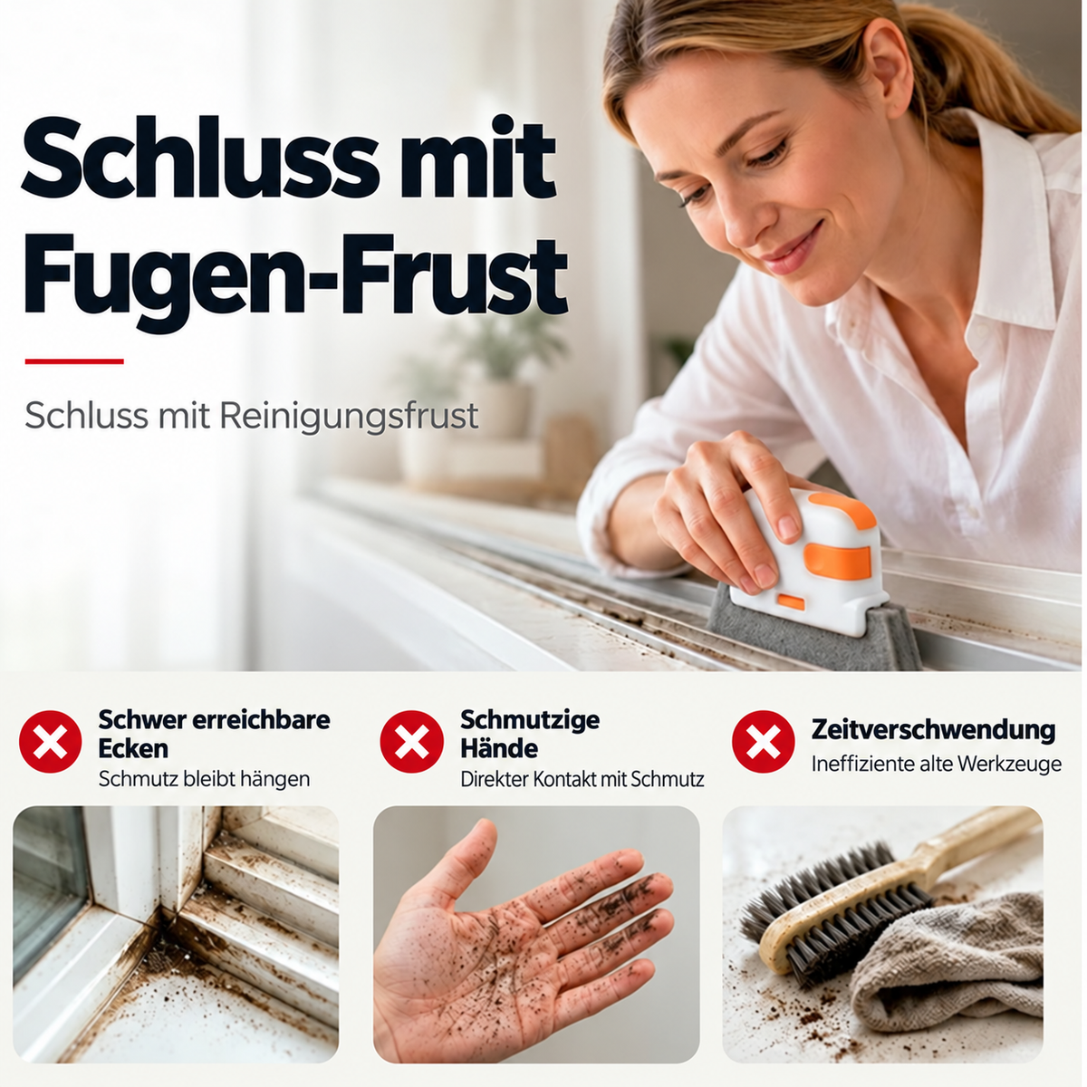 🧽 3-in-1 Tiefenreinigungswerkzeug für Fensterschienen – Schrubben, Bürsten & enge Fugen reinigen