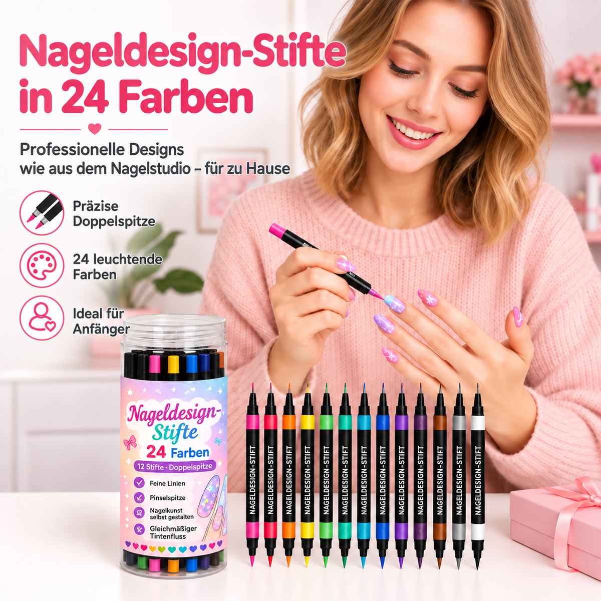 🪄NUR HEUTE – 50 % RABATT🌈24 Farben Nail-Art-Stifte mit Doppelspitze – 5er-Set