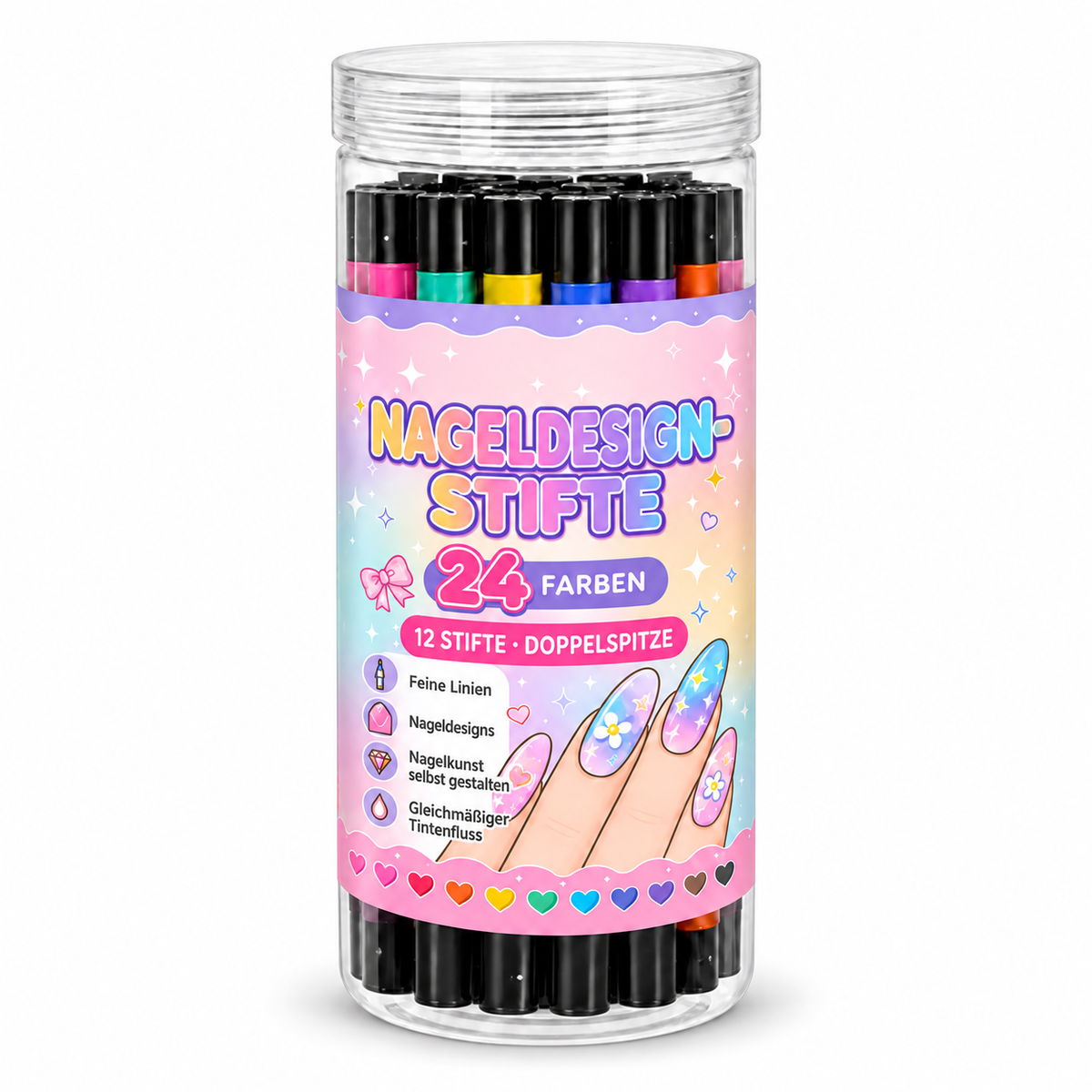 🪄NUR HEUTE – 50 % RABATT🌈24 Farben Nail-Art-Stifte mit Doppelspitze – 5er-Set