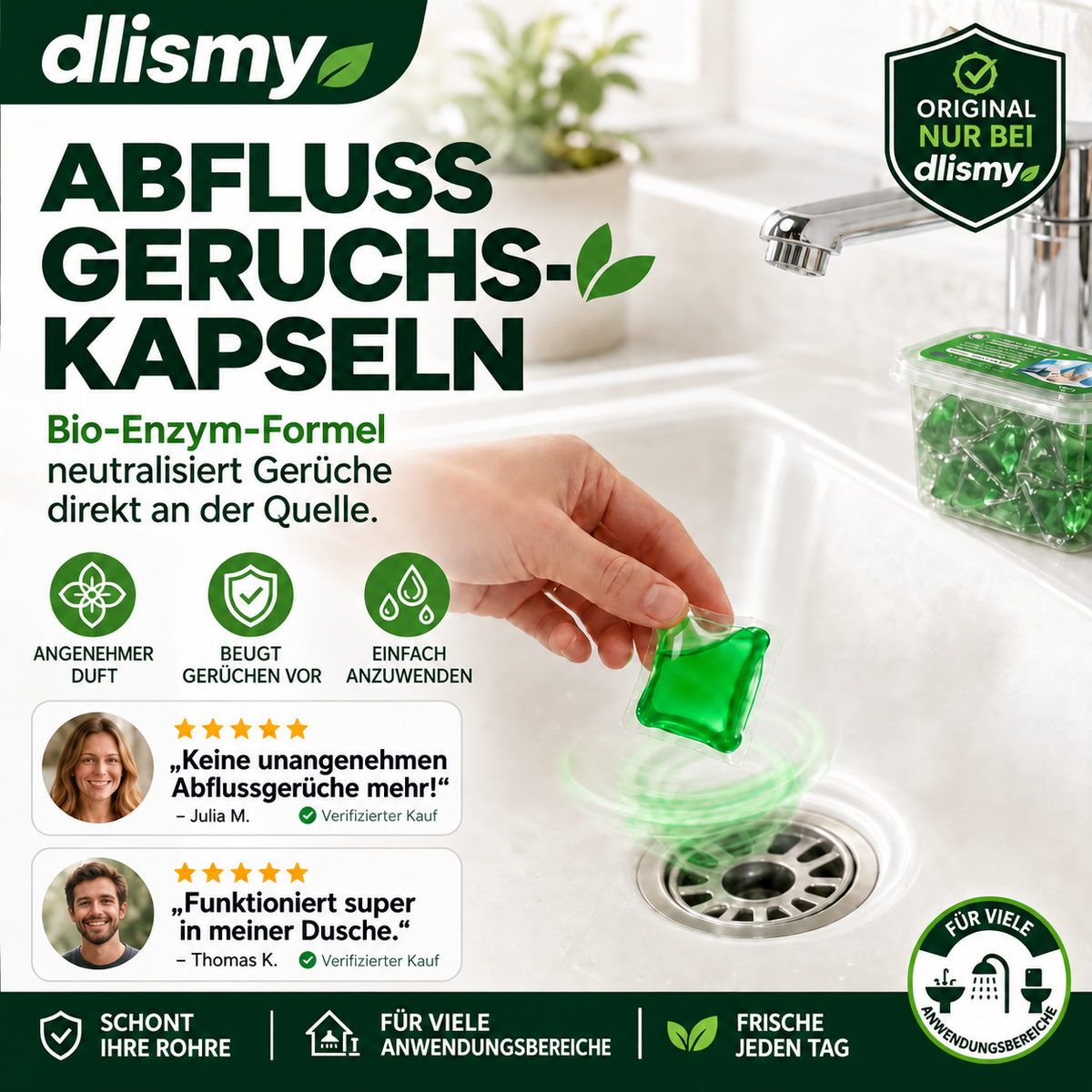 🥳 2026 HOT SALE 💞 50K+ VERKAUFT! 50 % RABATT – Abfluss-Geruchsstopp-Pods mit Bio-Enzym-Formel für frischen Duft. 🚰✅