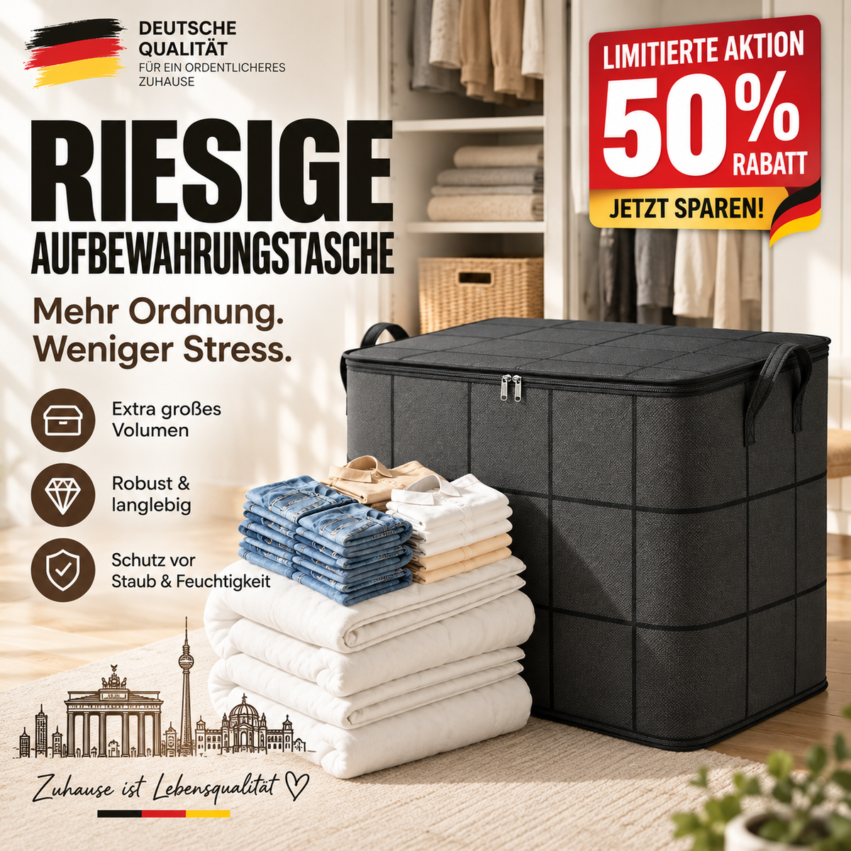 🪄50 % RABATT – WERKSABVERKAUF 📦 Faltbare Aufbewahrungstasche – wasserabweisend, staubgeschützt, extra groß & leicht zu transportieren 🌟