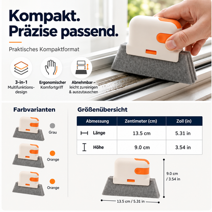 🧽 3-in-1 Tiefenreinigungswerkzeug für Fensterschienen – Schrubben, Bürsten & enge Fugen reinigen