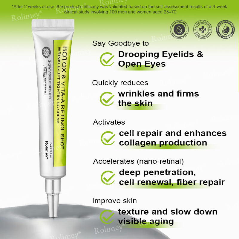 👨‍⚕️✅ Made and shipped from the USA – Rolimey® Botox & Vita-A Retinol Shot tightening and wrinkle-reducing cream – Last day of promotion, 70% OFF