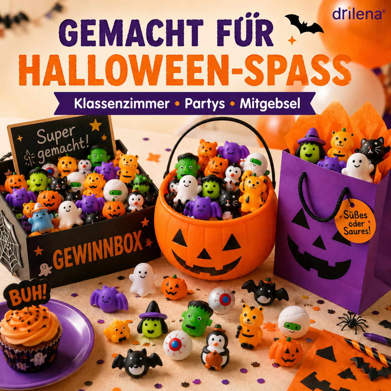 🆙🎃 30 STK. Halloween Mochi Squishy Spielzeug – Süße Sensorik-Spielzeuge als Party-Mitgebsel & Füllung für Geschenktüten ✨