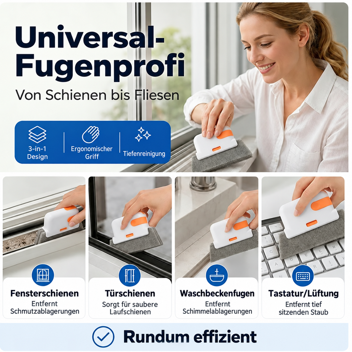 🧽 3-in-1 Tiefenreinigungswerkzeug für Fensterschienen – Schrubben, Bürsten & enge Fugen reinigen