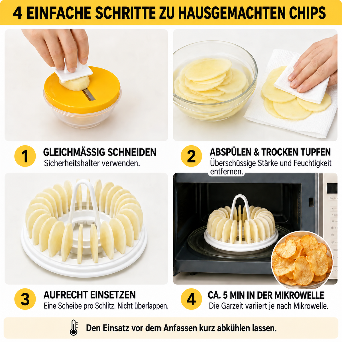 🪄DIY-Mikrowellen-Kartoffelchips-Maker mit Hobel- und Schüssel-Set