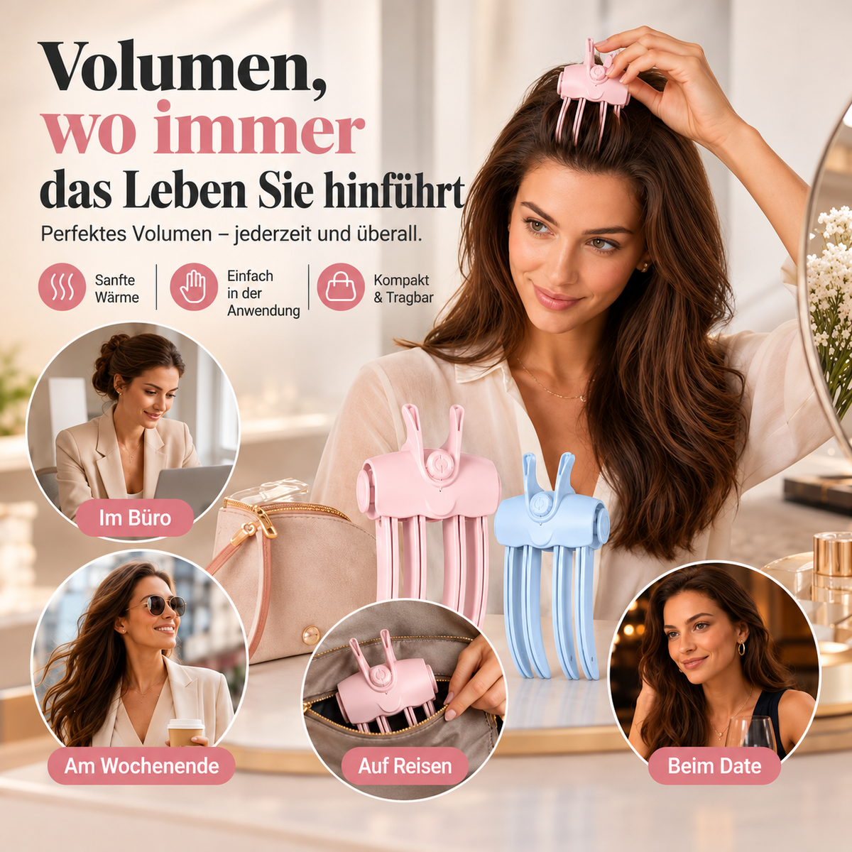 💥 Überraschung: 50 % RABATT! 🪄 Volumenstyling in nur 3 Sekunden! 👱‍♀️ Für traumhaftes Volumen am Oberkopf! Kabelloser Volumen-Ansatzclip